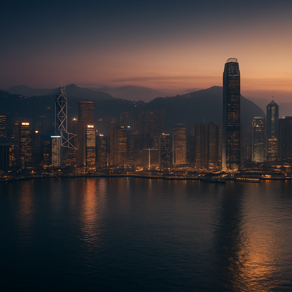 Hong Kong Victoria Harbour skyline at dusk